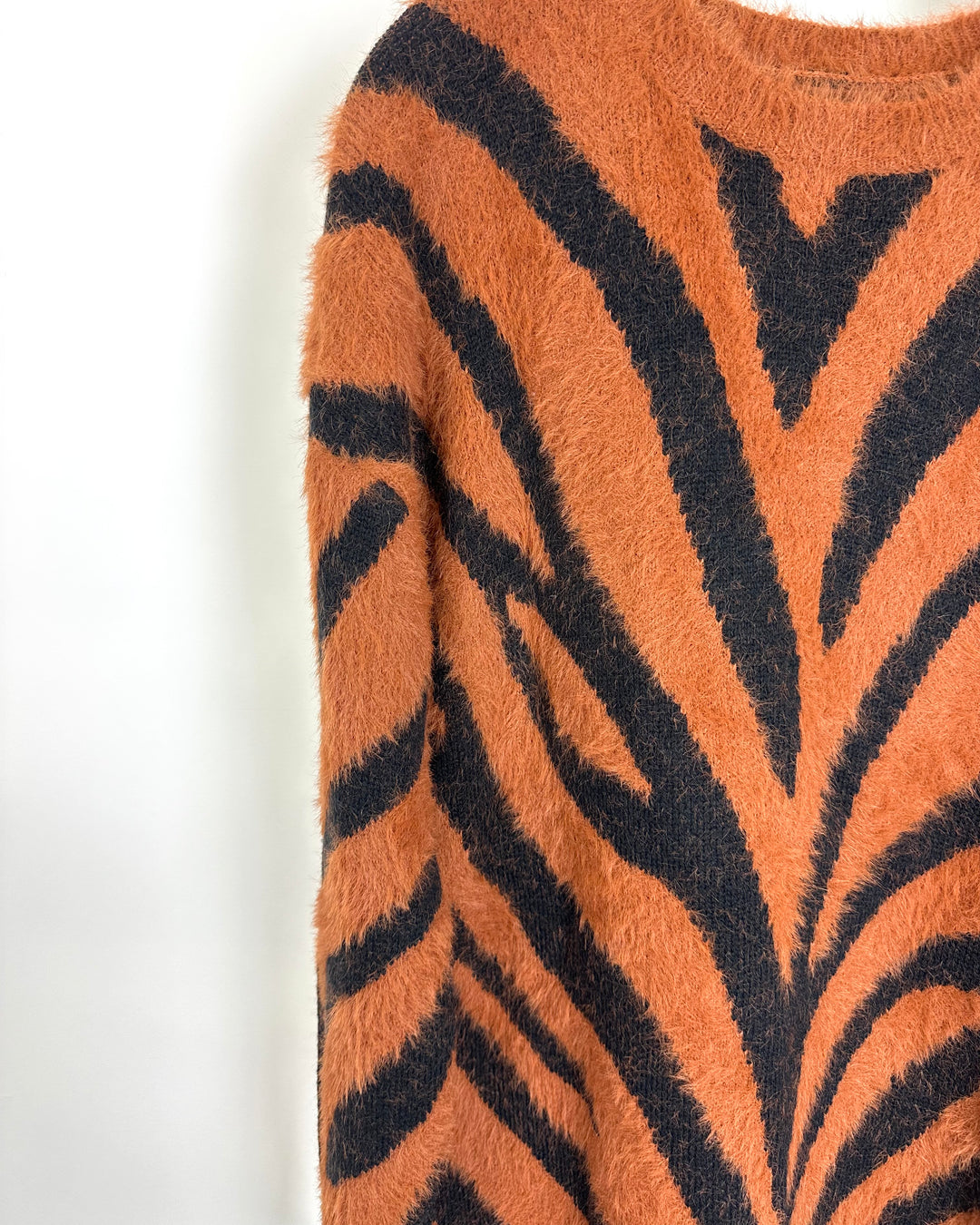 Orange and Black Fuzzy Tiger Sweater - Size 6/8