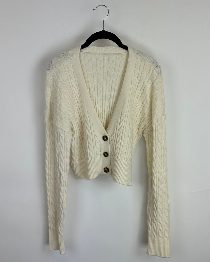 Beige Cropped Button Up Cardigan - Size 2/4
