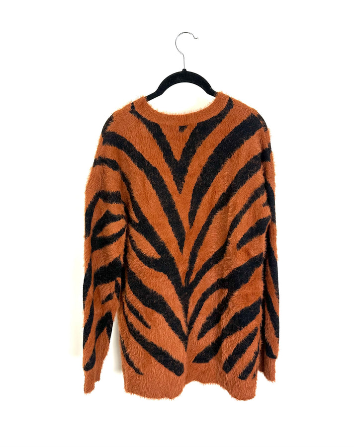 Orange and Black Fuzzy Tiger Sweater - Size 6/8