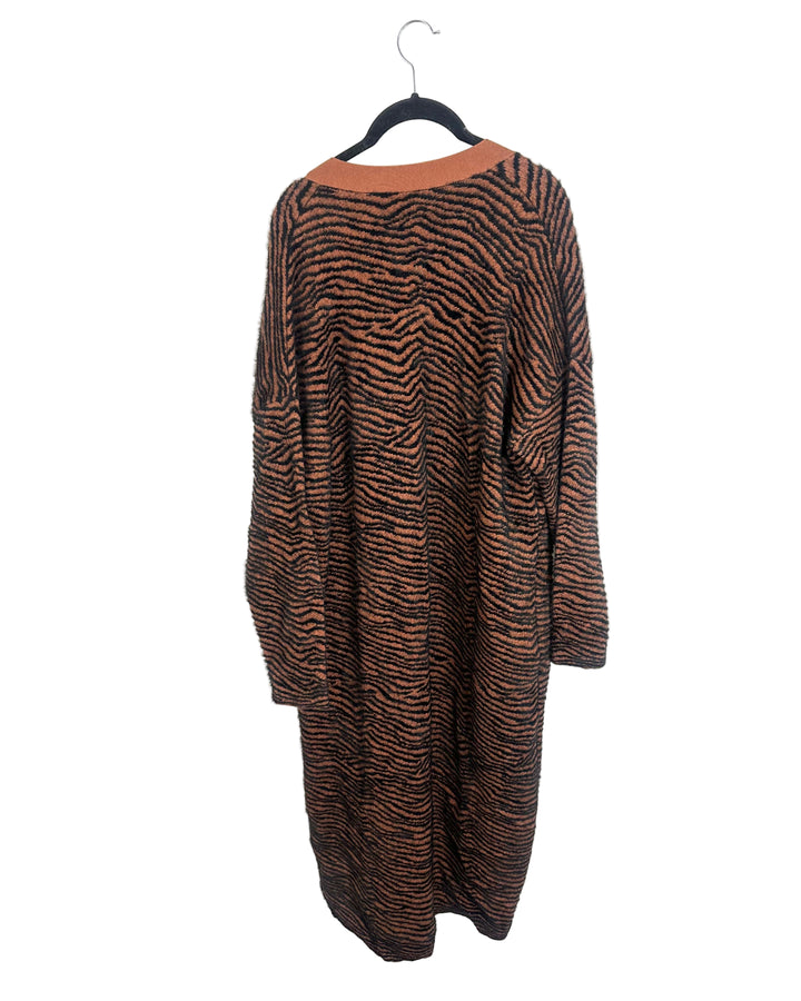 Burnt Orange and Black Stripped Cardigan - Size 8/10