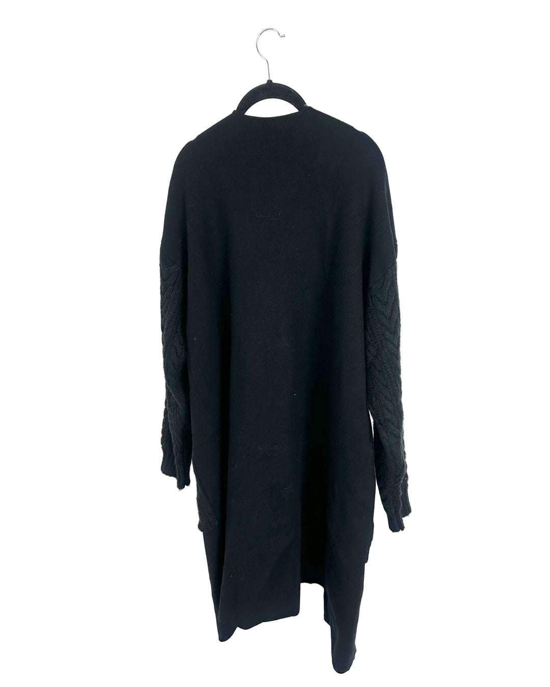 Black Open Cardigan With Cable Knit Sleeves - Size 8/10