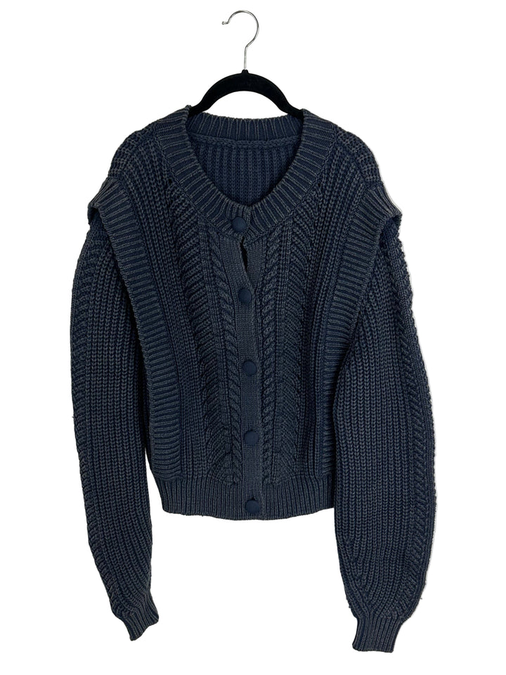 Blue Chunky Knit Cardigan - Size 6/8