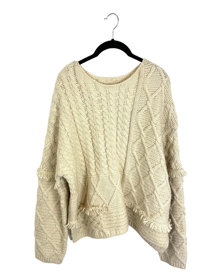 Cream Cable Knit Fringe Sweater- Size 6