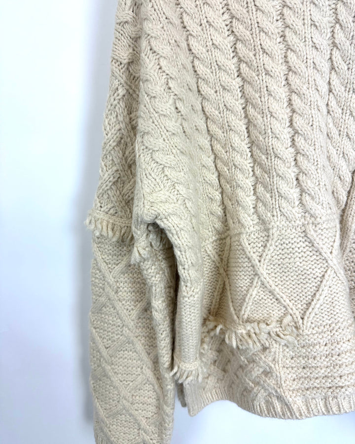 Cream Cable Knit Fringe Sweater- Size 6