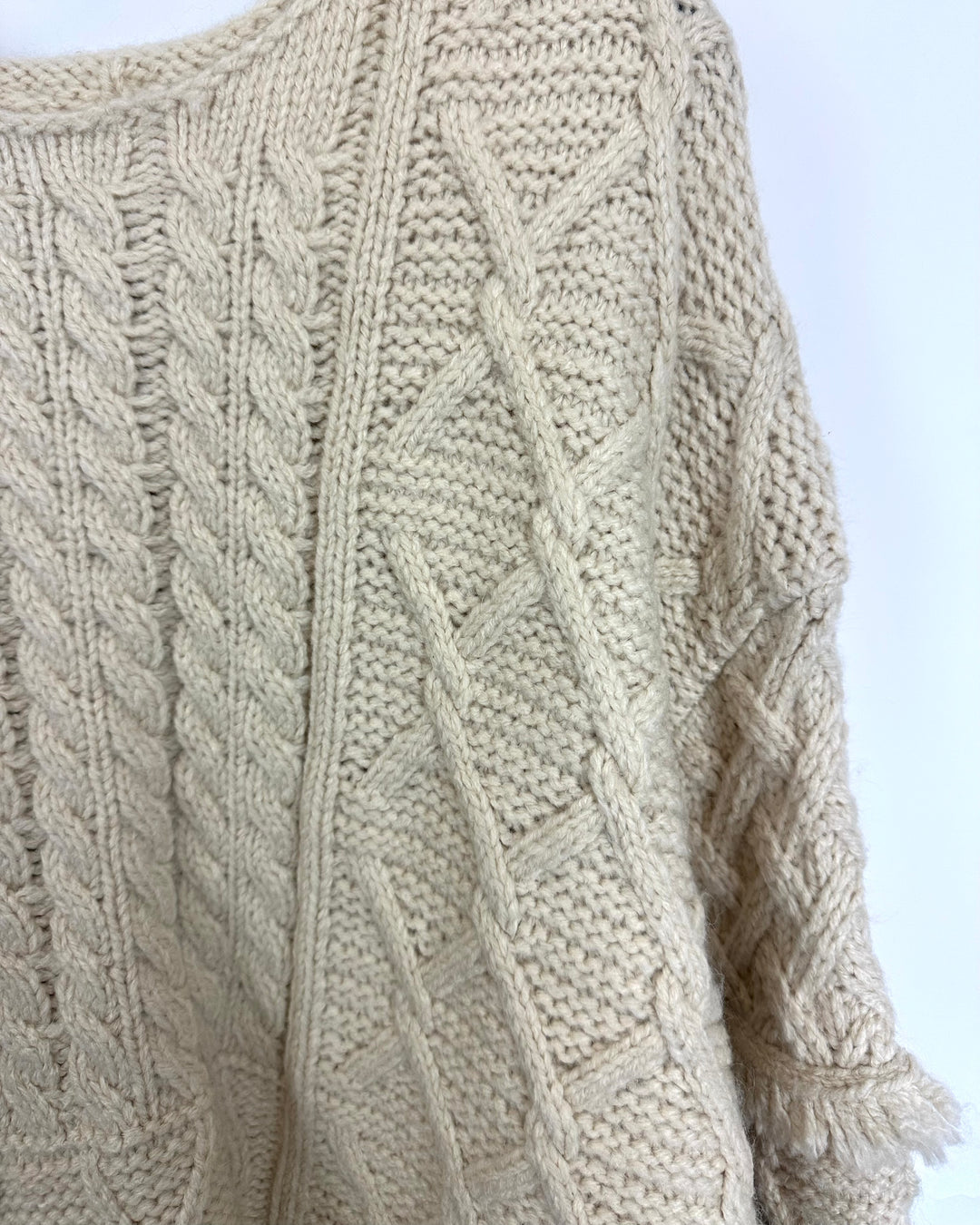 Cream Cable Knit Fringe Sweater- Size 6