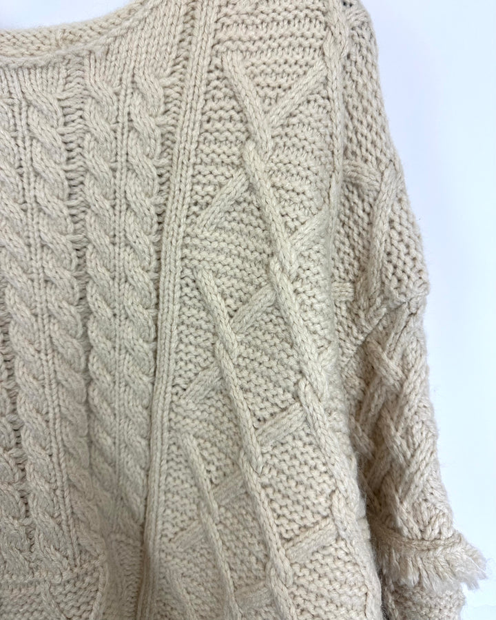 Cream Cable Knit Fringe Sweater- Size 6