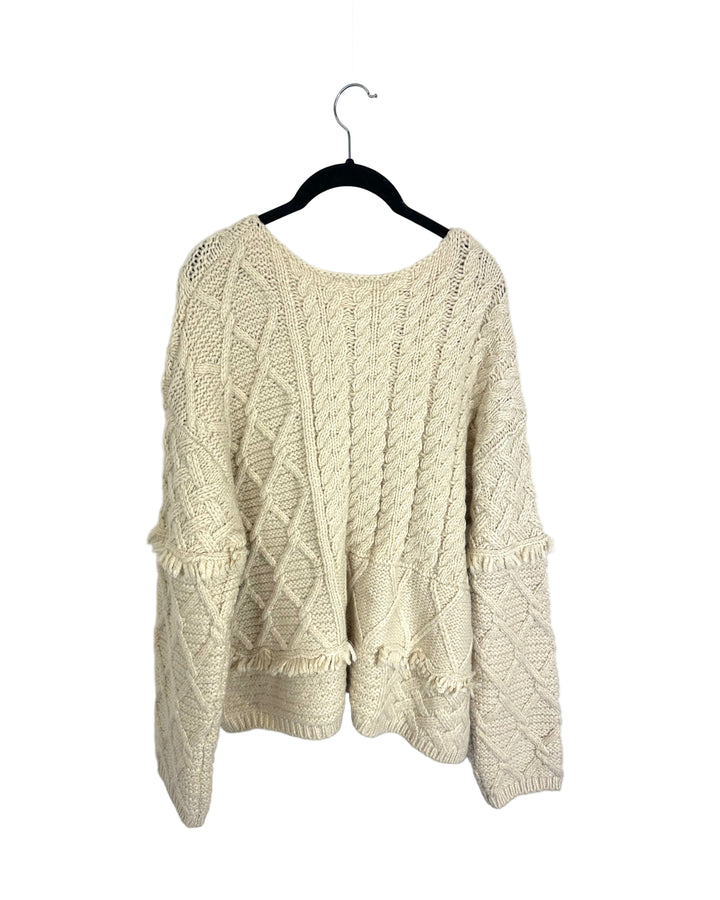 Cream Cable Knit Fringe Sweater- Size 6