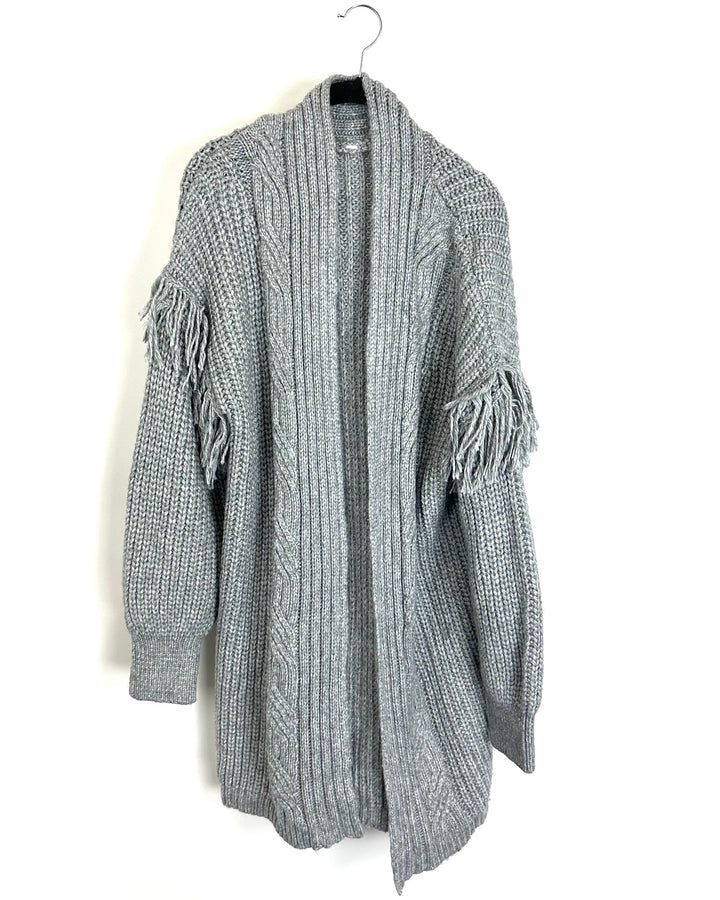 Grey Knit Fringe Cardigan - Size 8/10