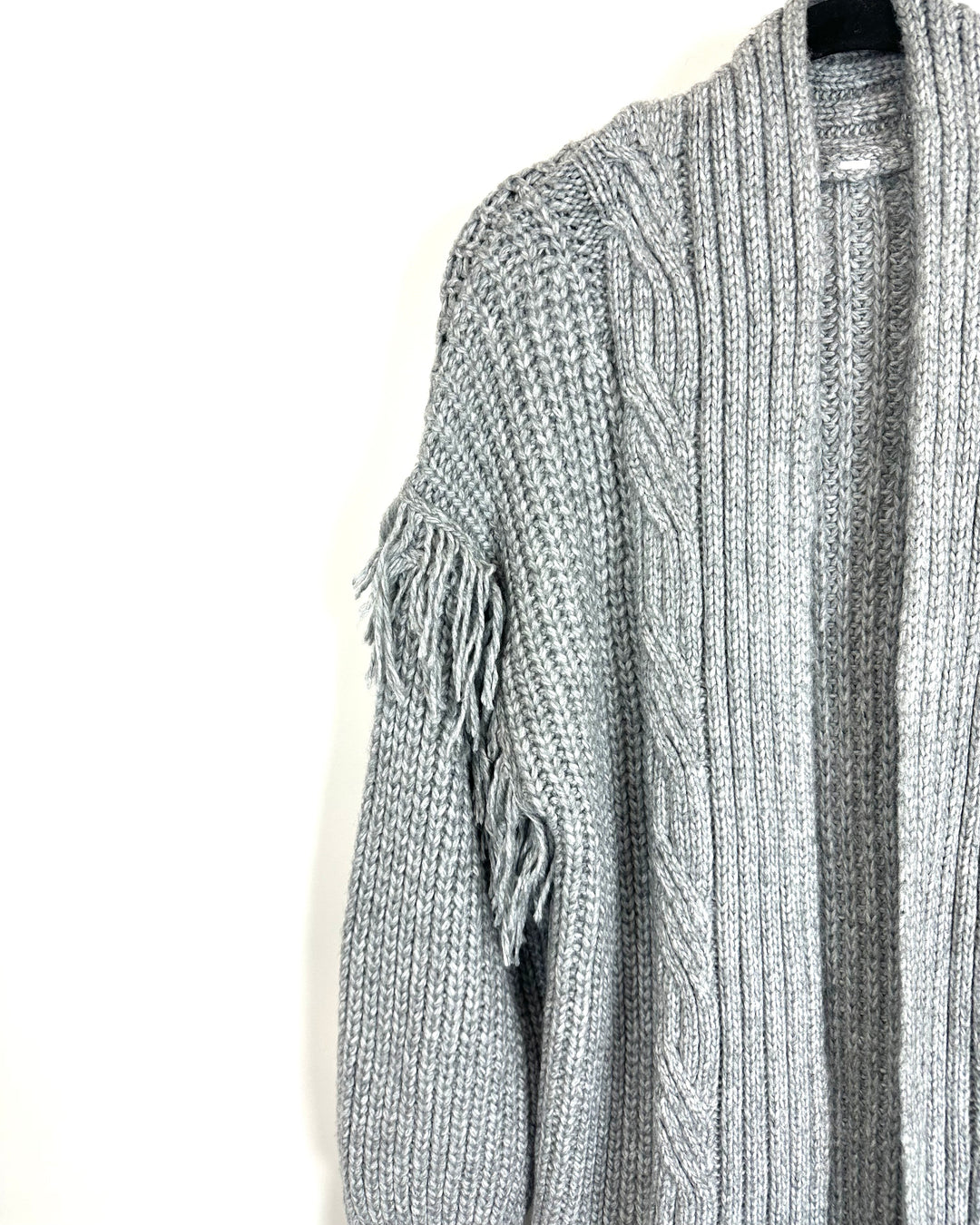 Grey Knit Fringe Cardigan - Size 8/10