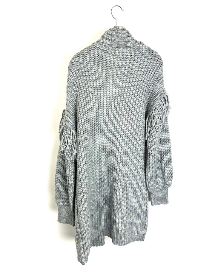 Grey Knit Fringe Cardigan - Size 8/10