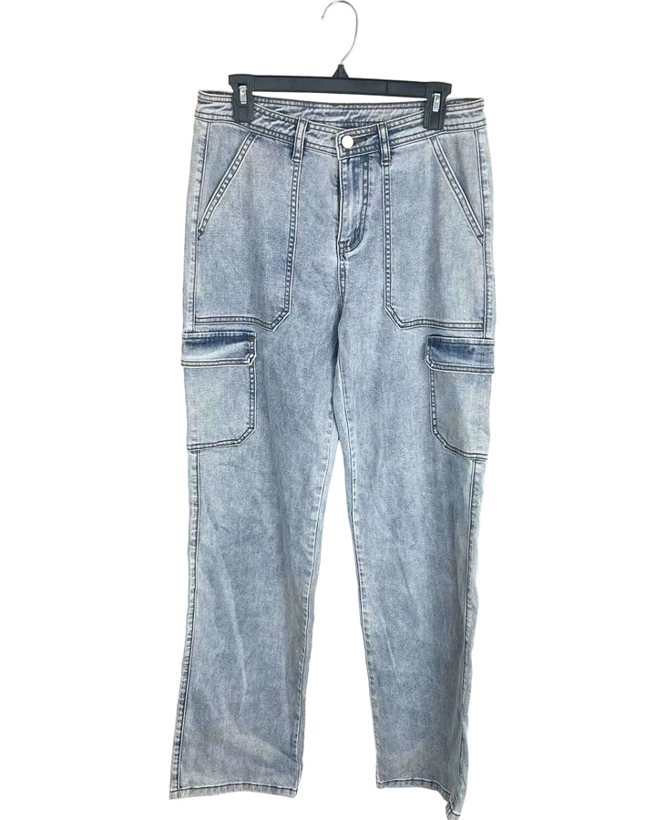 Medium Wash Cargo Denim Pants - Size 4/6
