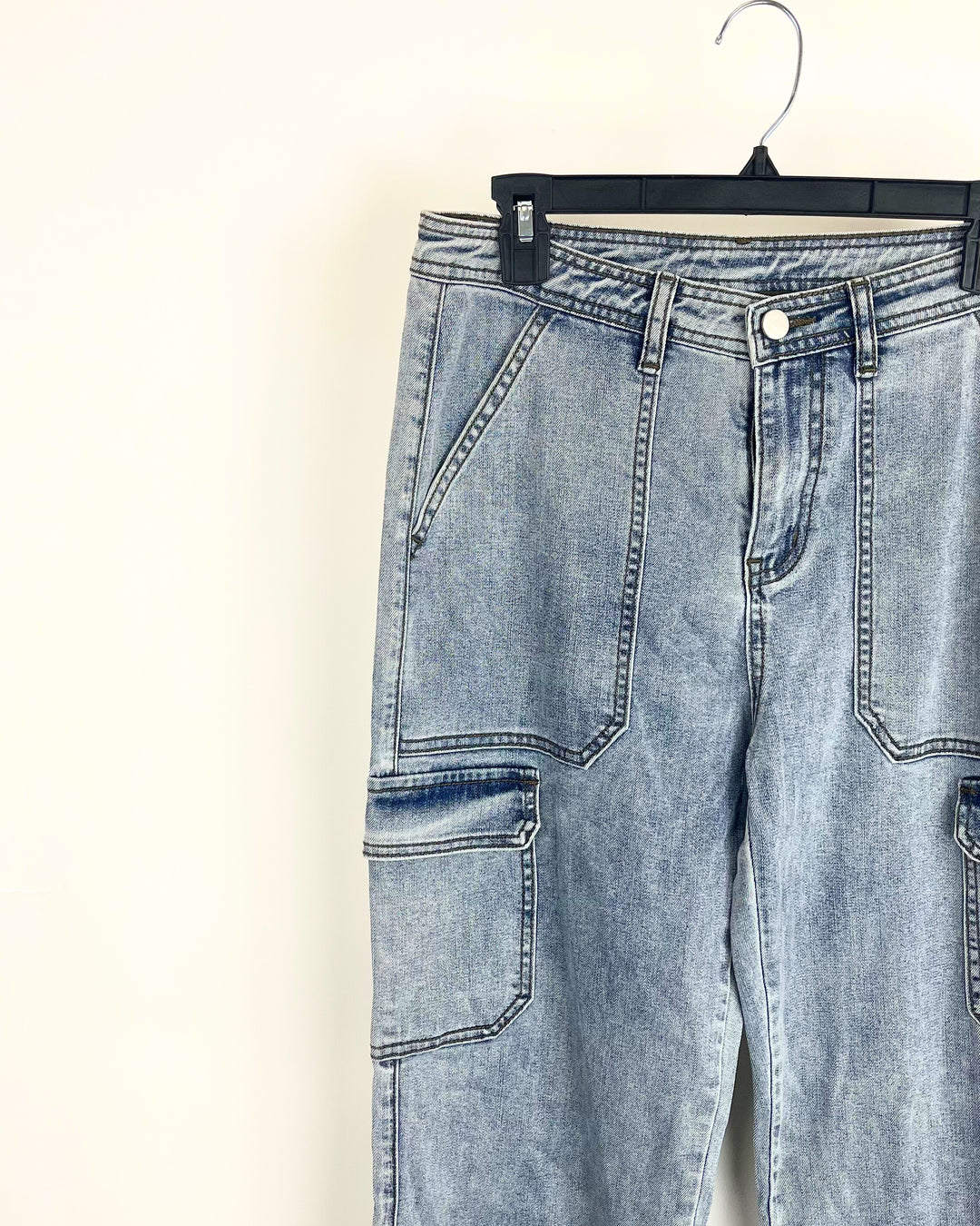 Medium Wash Cargo Denim Pants - Size 4/6