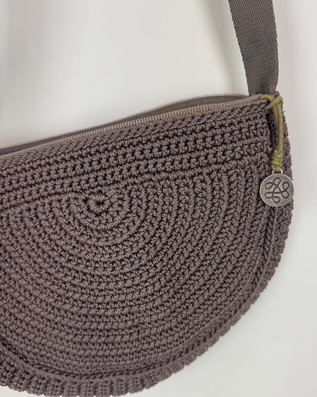 Light Brown Rounded Crochet Crossbody Bag