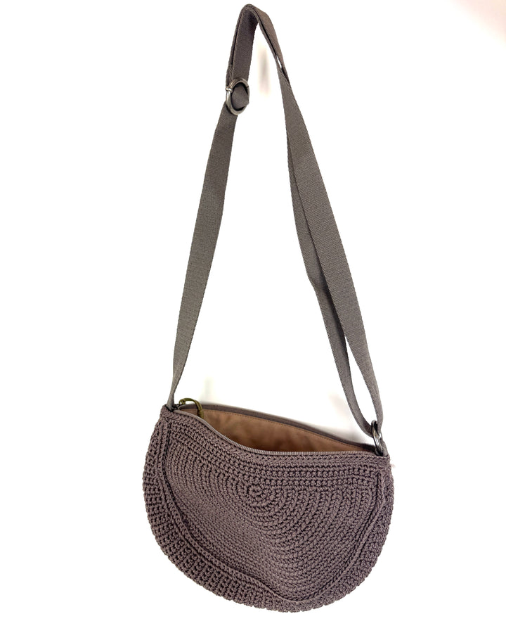 Light Brown Rounded Crochet Crossbody Bag