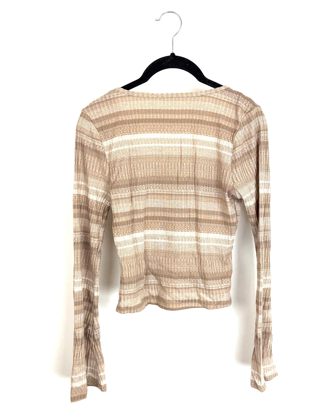 Long Sleeve Beige and White Striped Top - Size 0/2
