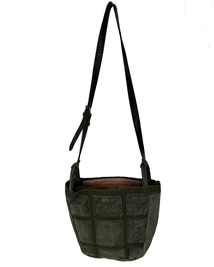 Olive Green Crochet Pattern Crossbody Bag