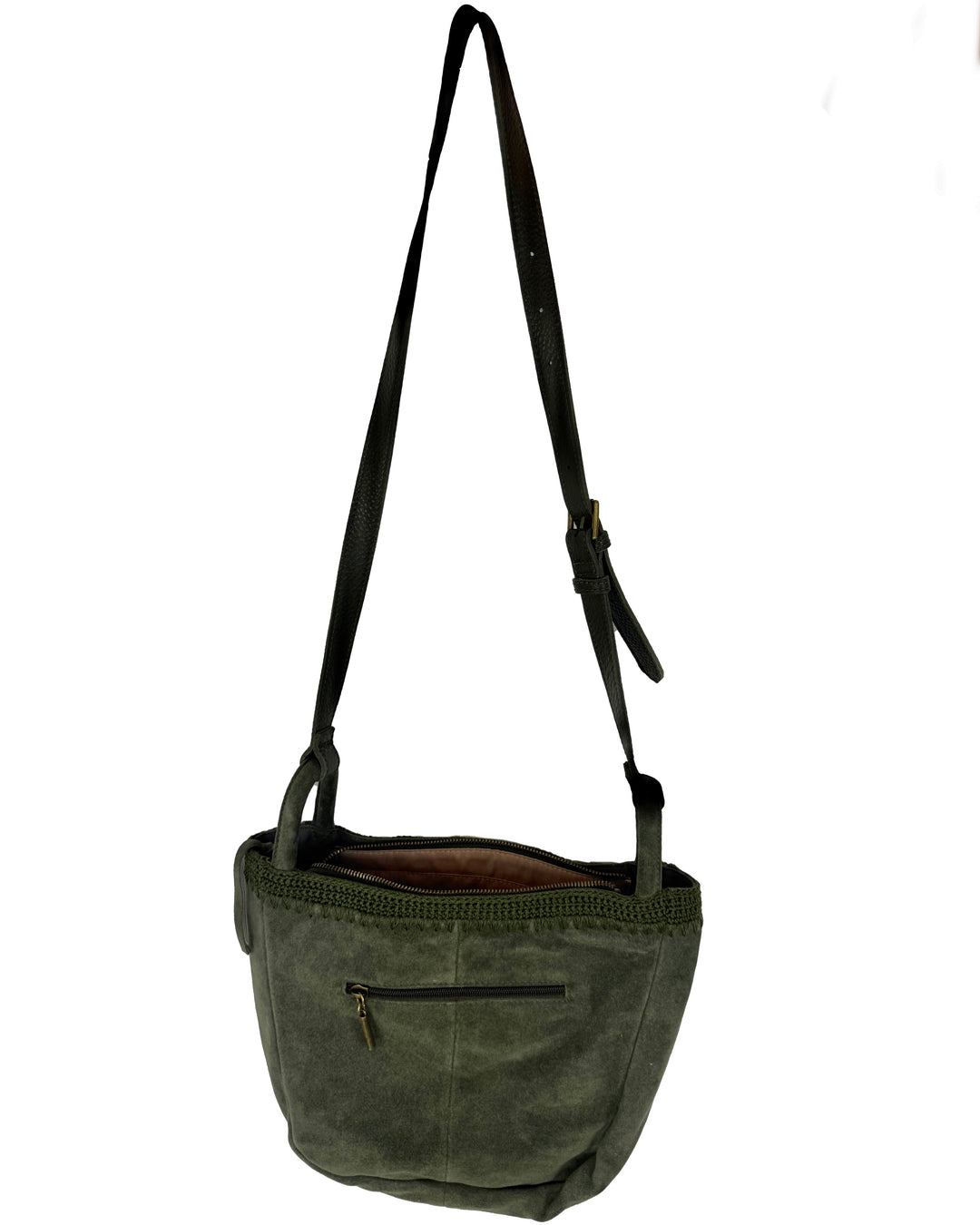 Olive Green Crochet Pattern Crossbody Bag