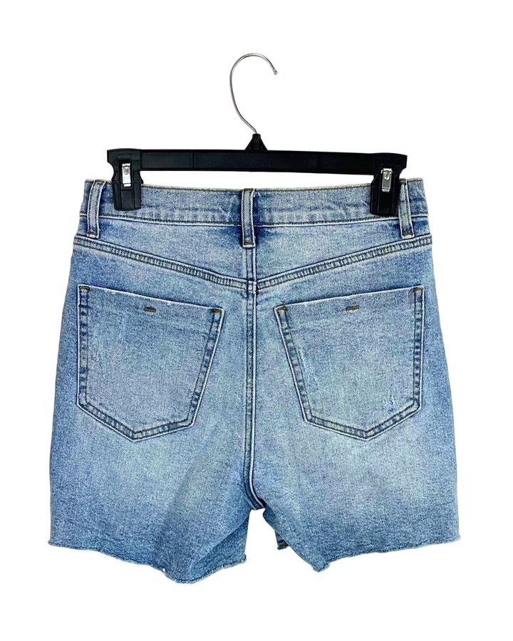 Distressed Medium Wash Denim Shorts - Size 0/2