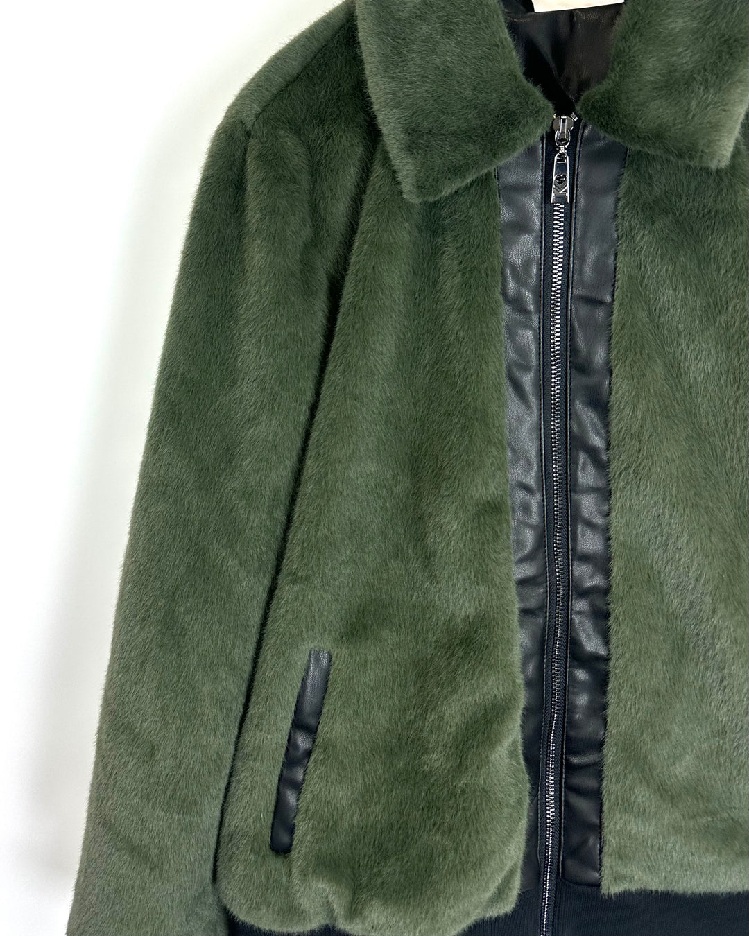 Green and Black Faux Fur Jacket - Size 6/8
