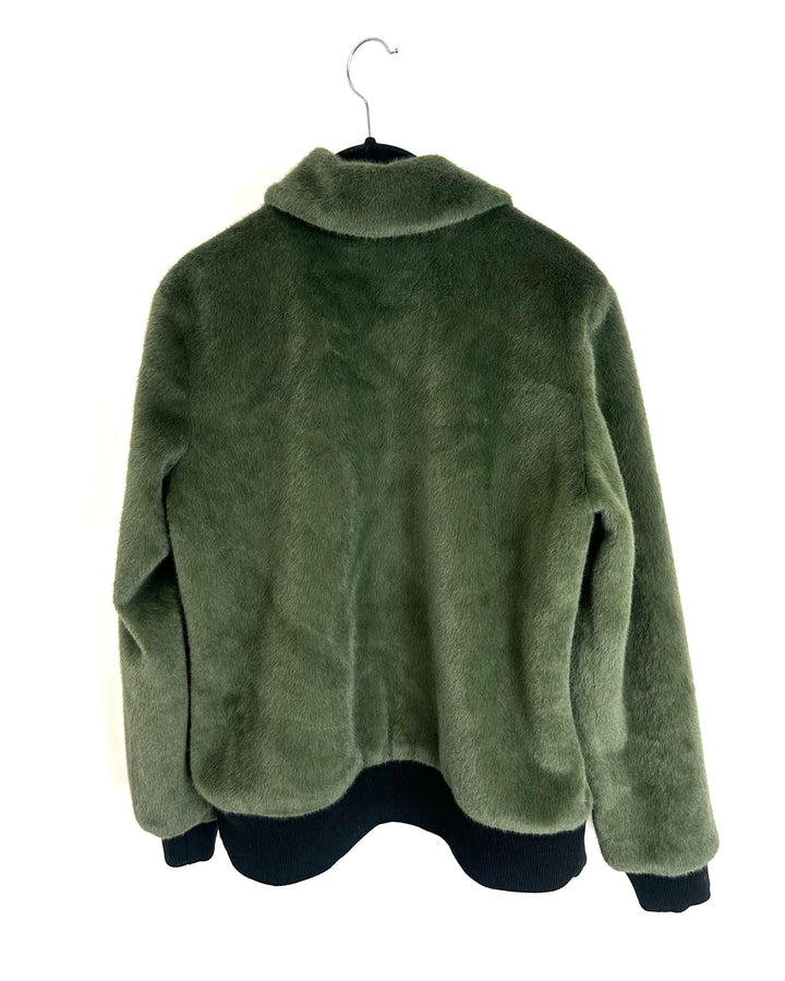 Green and Black Faux Fur Jacket - Size 6/8