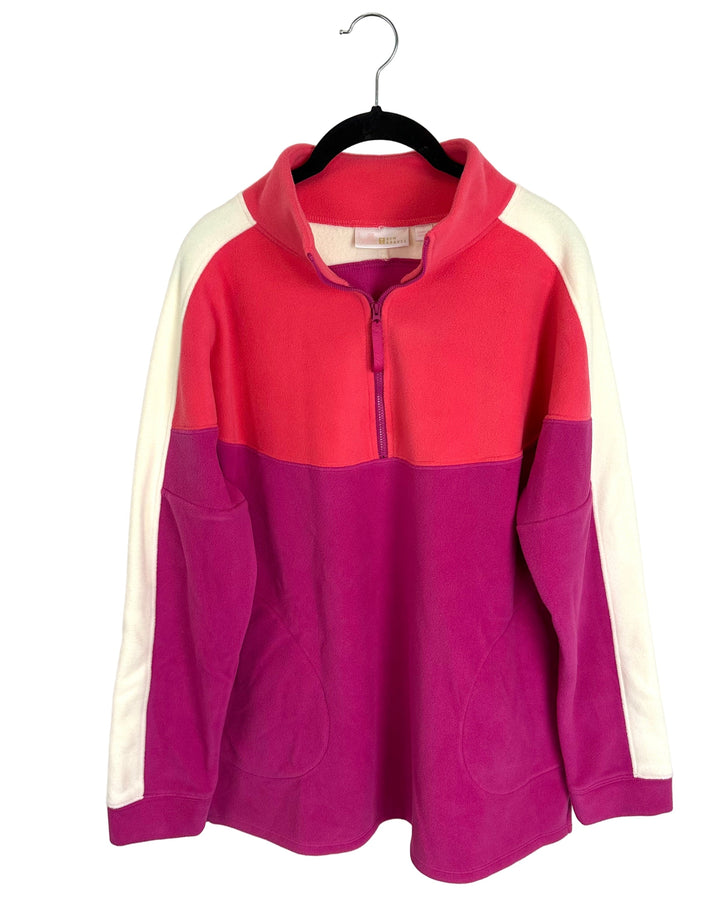 Pink and Purple Block Fleece Quarter Zip - Size 6/8