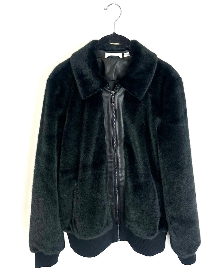 Black Faux Fur Jacket - Size 6/8