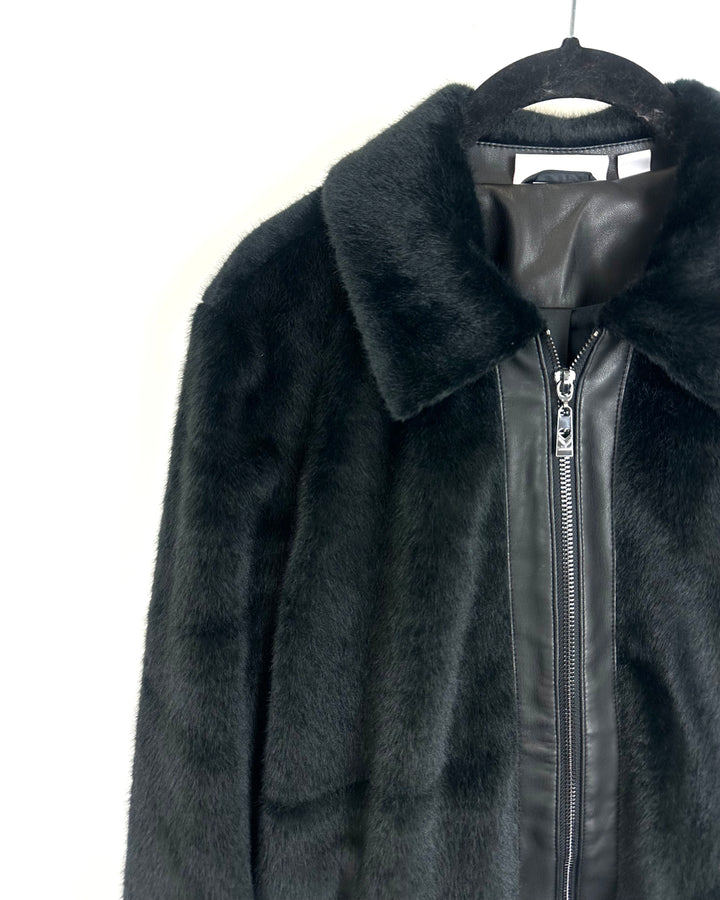 Black Faux Fur Jacket - Size 6/8