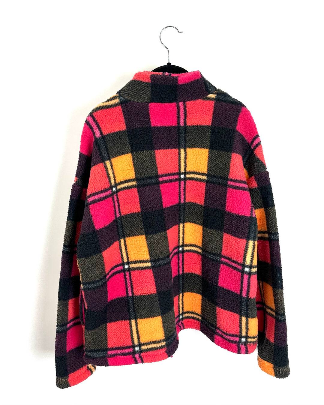 Pink and Orange Plaid Sherpa Quarter Zip - Size 6/8