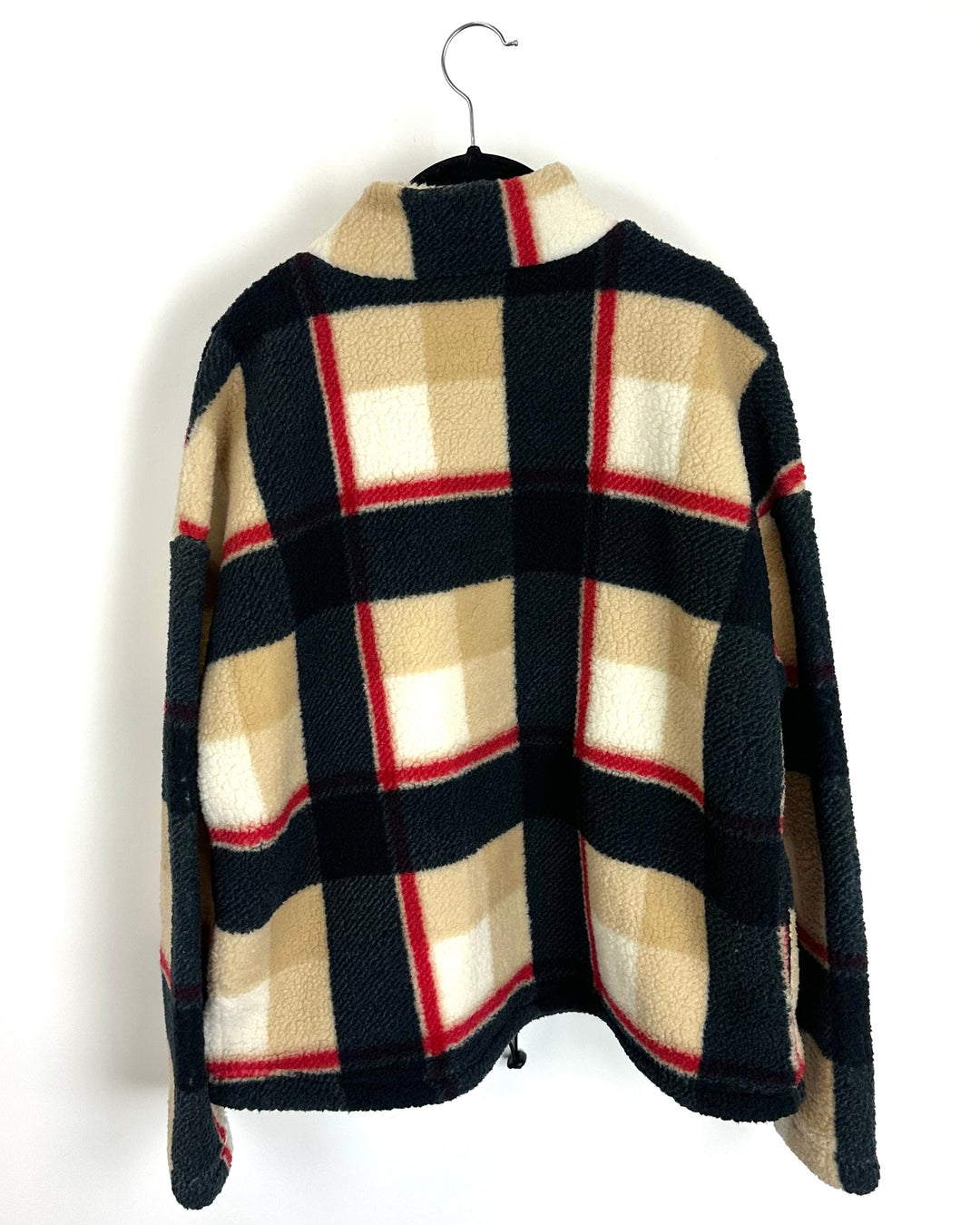Cream, Red and Black Plaid Quarter Zip Sherpa - Size 6/8