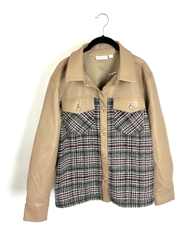Tan Faux Leather & Plaid Jacket - Size 6/8