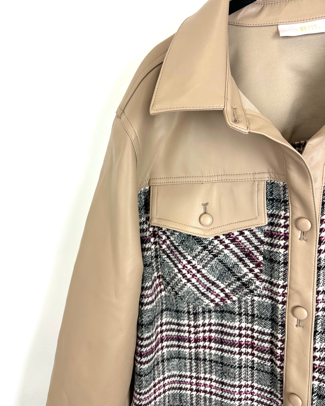 Tan Faux Leather & Plaid Jacket - Size 6/8