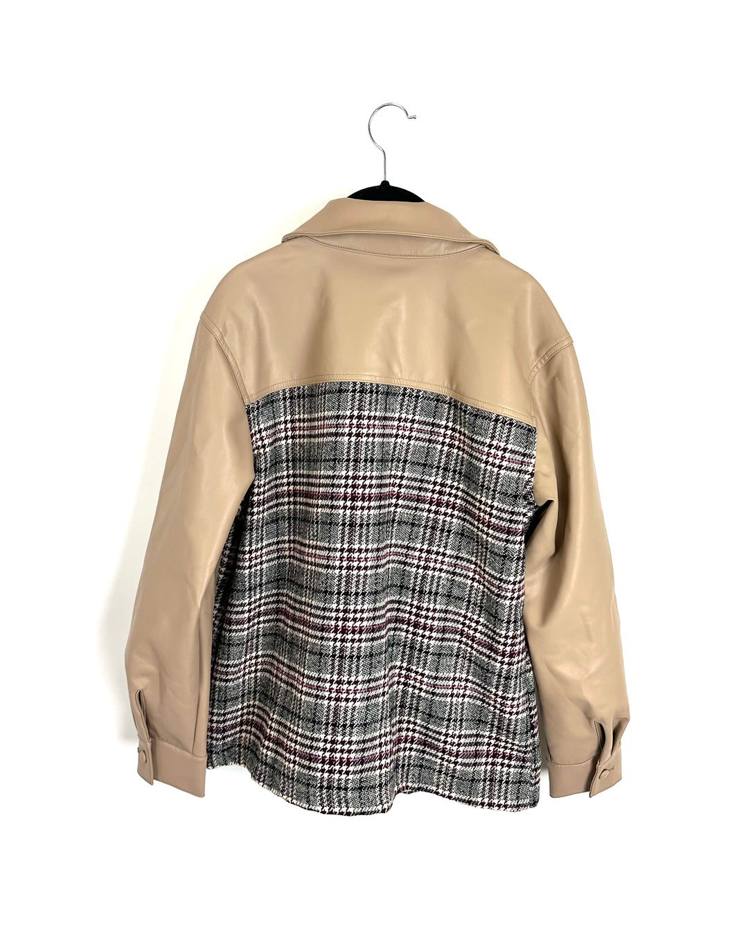 Tan Faux Leather & Plaid Jacket - Size 6/8