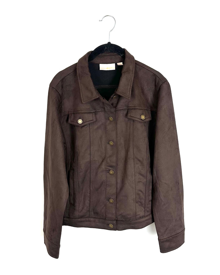 Chocolate Brown Faux Suede Jacket - Size 6/8