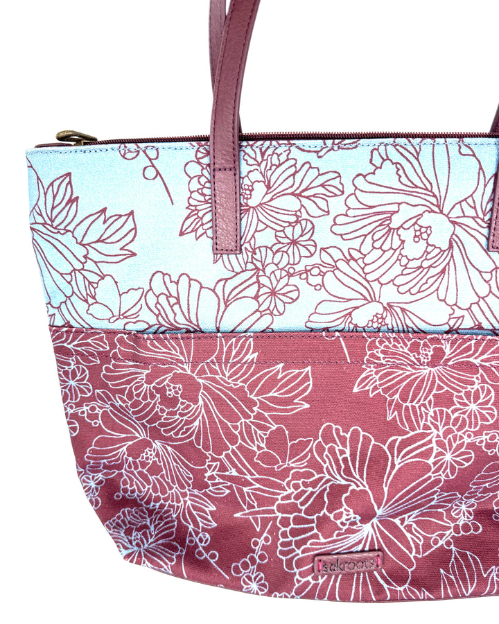 Rasin Brown & Steel Blue Floral Tote Bag