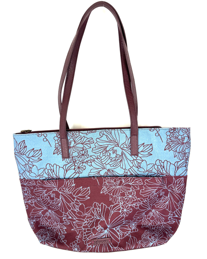Rasin Brown & Steel Blue Floral Tote Bag