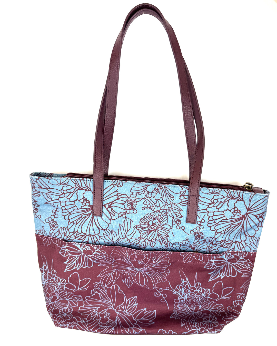 Rasin Brown & Steel Blue Floral Tote Bag