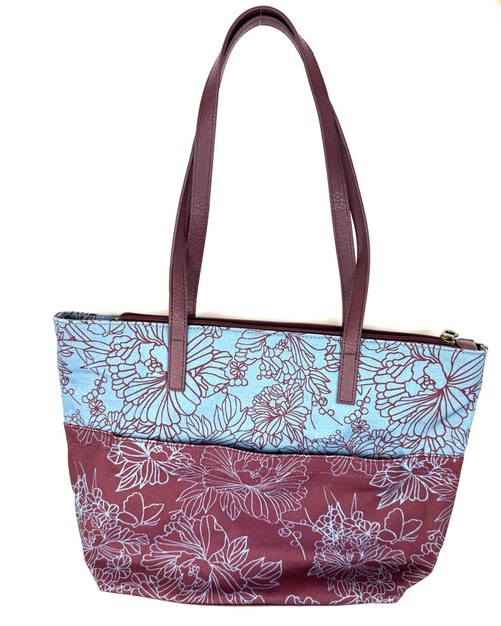 Rasin Brown & Steel Blue Floral Tote Bag