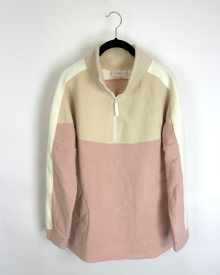 Pink and Cream Block Fleece Quarter Zip - Size 6/8