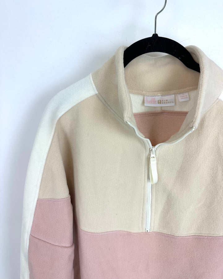 Pink and Cream Block Fleece Quarter Zip - Size 6/8