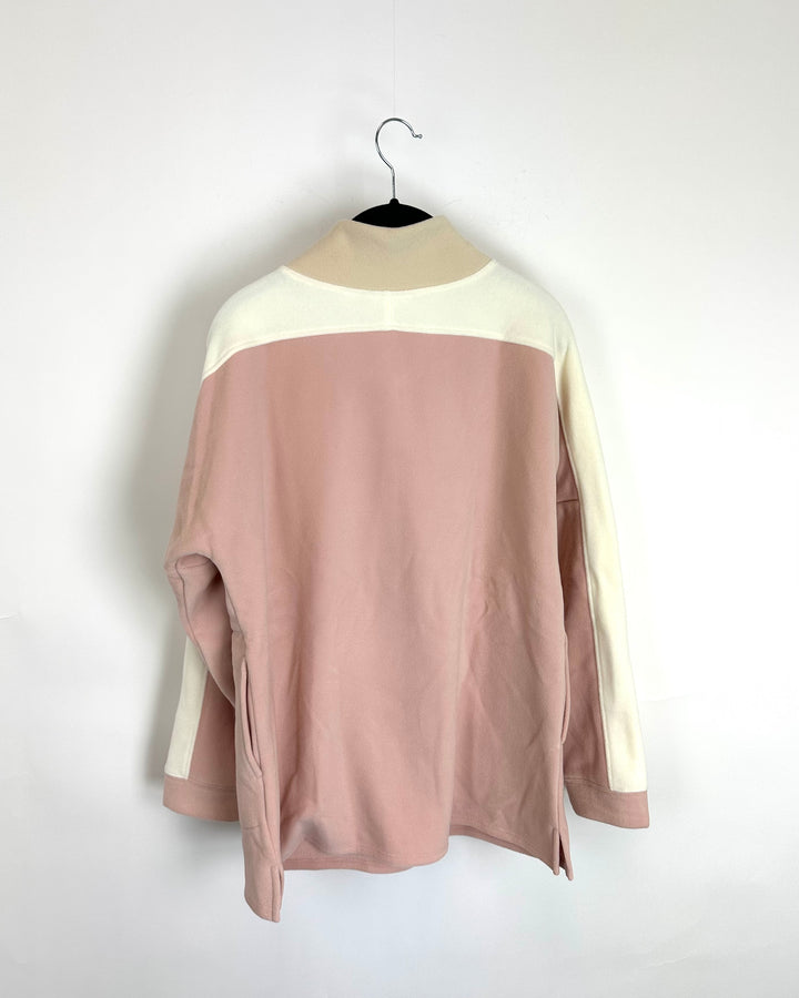 Pink and Cream Block Fleece Quarter Zip - Size 6/8
