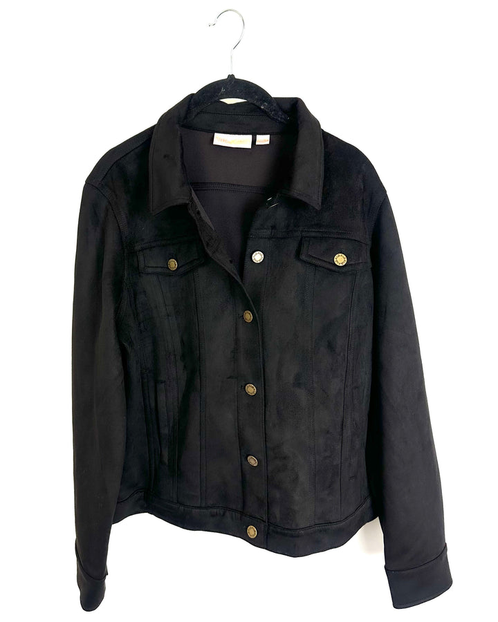 Black Faux Suede Jacket - Size 6/8