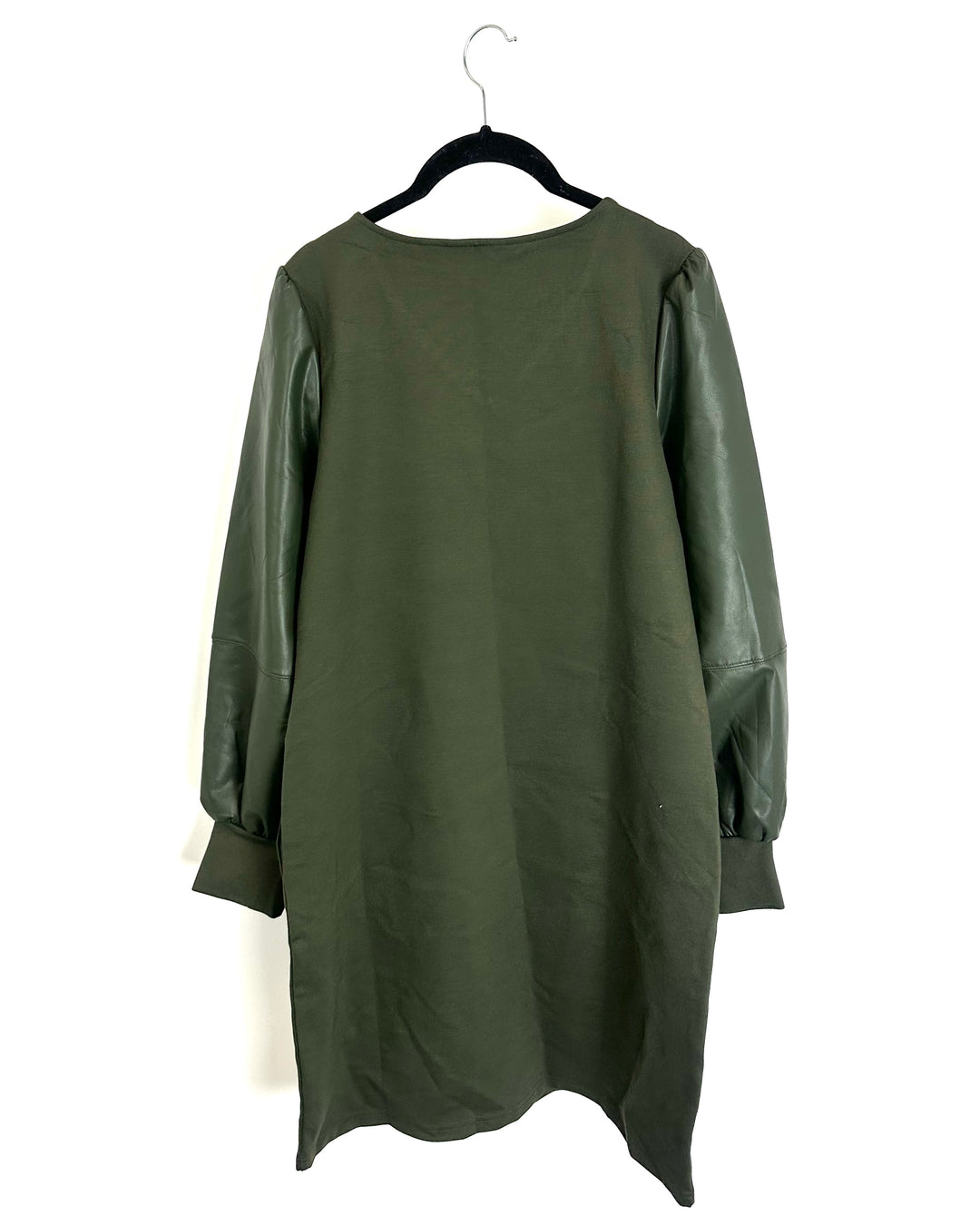 Army Green Faux Leather Sleeve Dress - Size 6/8