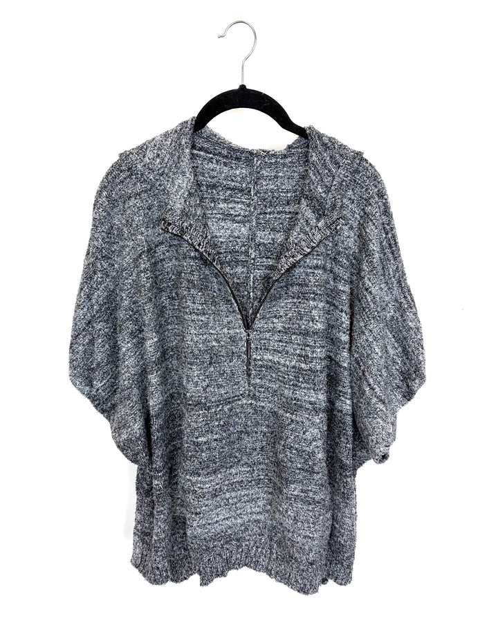 Heather Grey Zip Up Poncho - Size 8/10