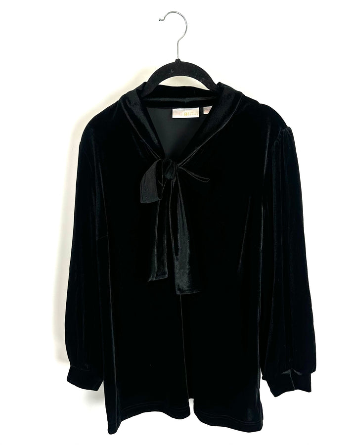 Black Velvet Bow Blouse - Size 6/8