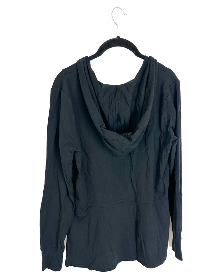 Black Pleated Hoodie Top - Size 6/8