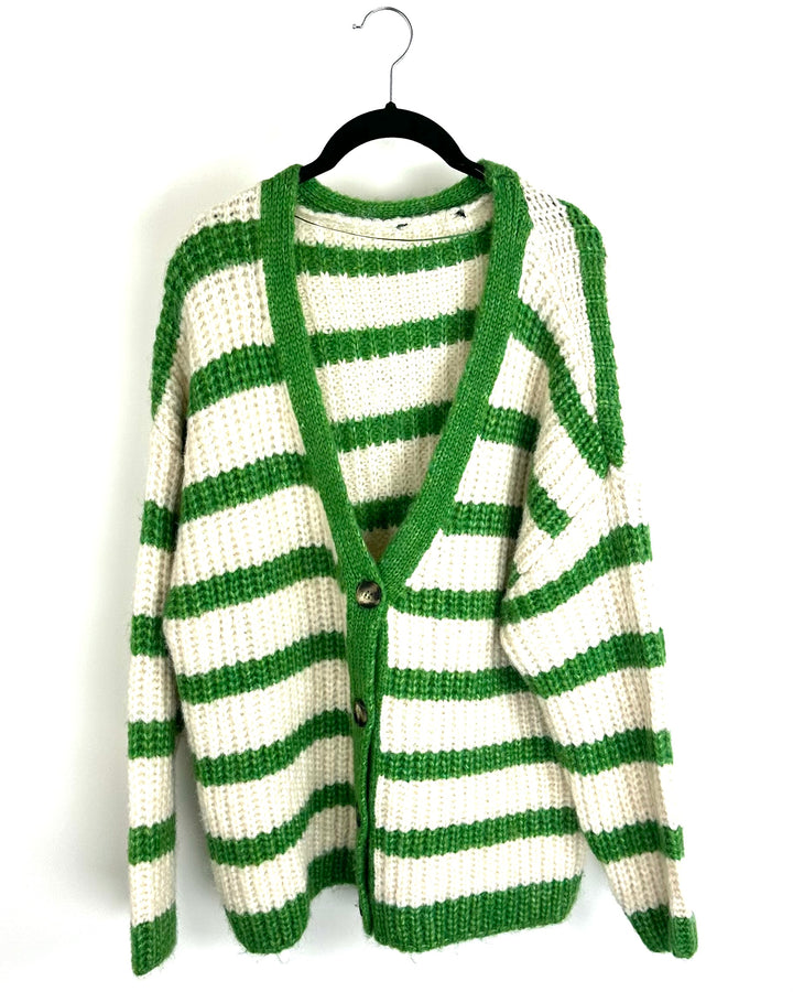 Green and Cream Striped Cardigan - Size 6/8