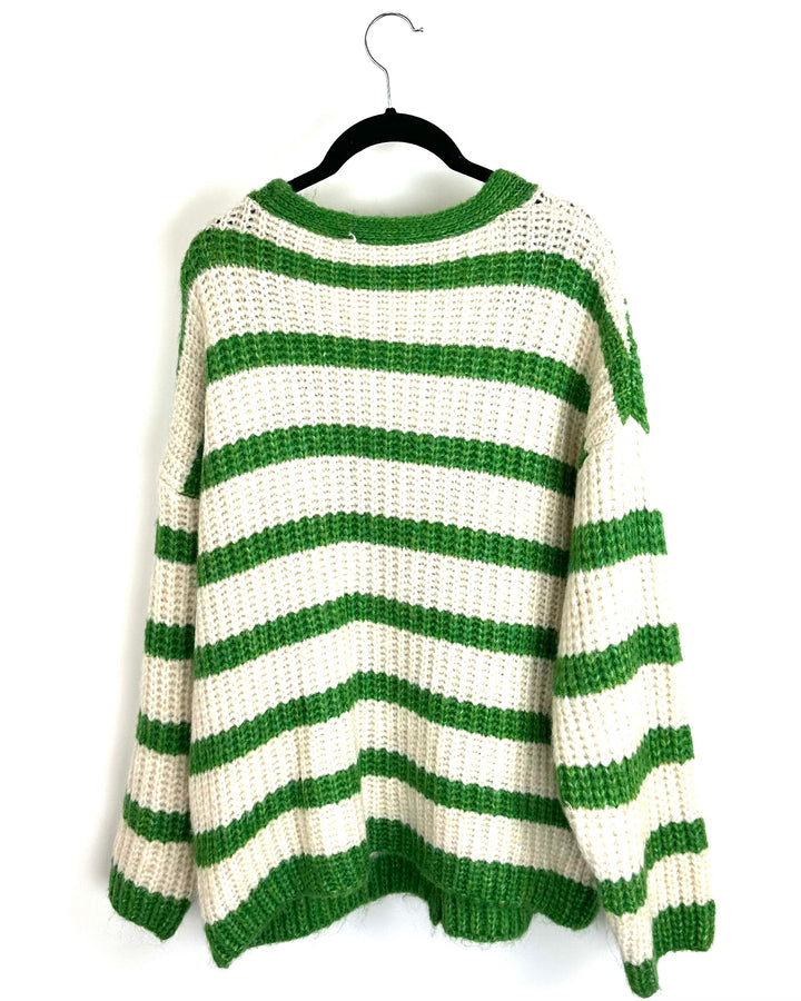 Green and Cream Striped Cardigan - Size 6/8