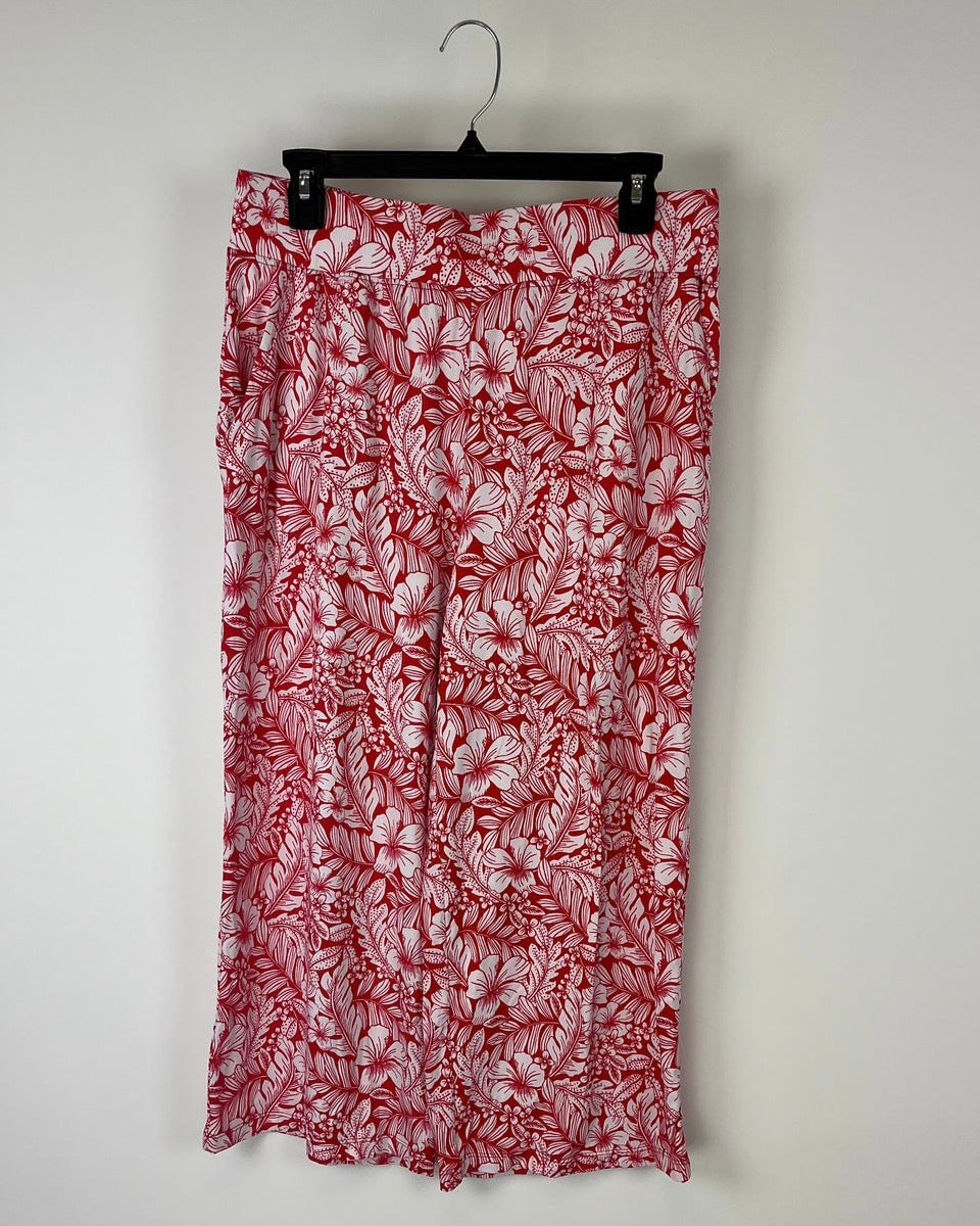 Red and White Tropical Lounge Pants - Size 10/12