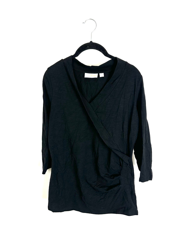 Black Quarter Sleeve V-Neck Top - Size 6/8