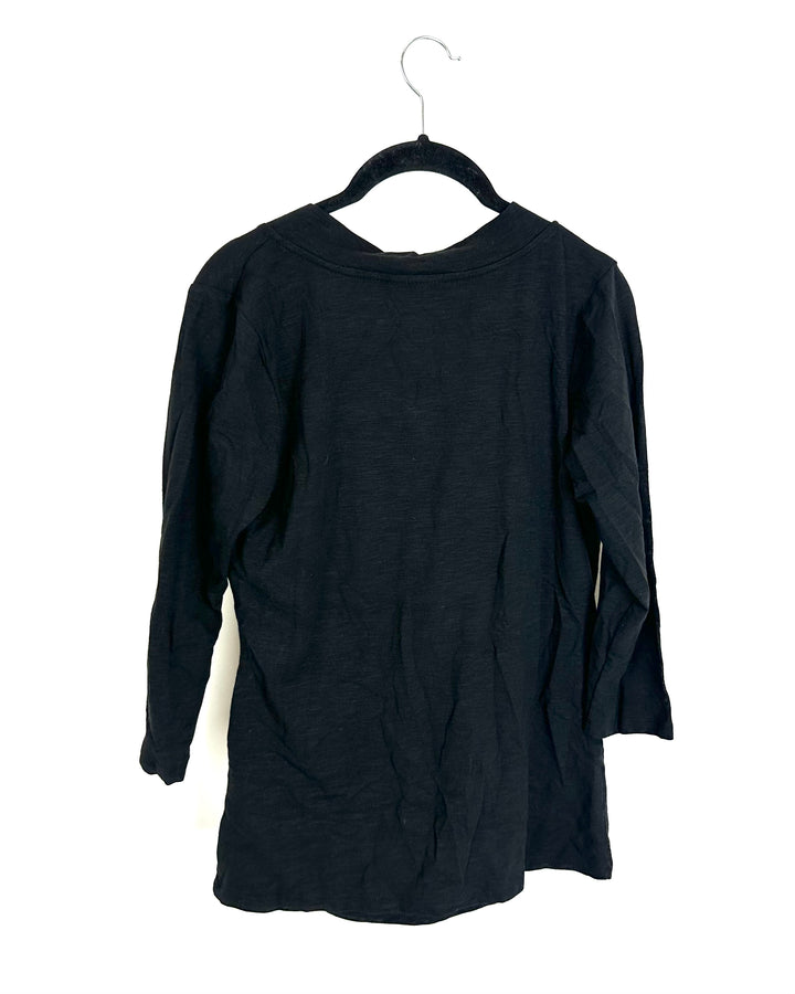 Black Quarter Sleeve V-Neck Top - Size 6/8